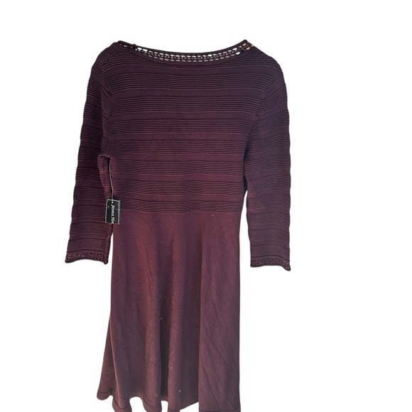 Jessica Howard Dress Women's Burgundy 3/4 Sleeve Knit A Line Small NWT - Picture 2 of 9